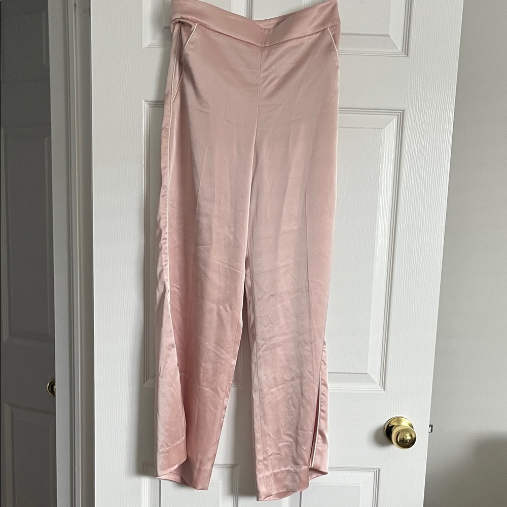 Elegant Pink Women's Pants with white piping wide leg